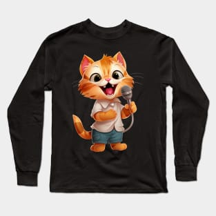 Singing Cat in Cartoon style Long Sleeve T-Shirt